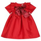Girls Red Bow Satin Dress, 3, hi-res