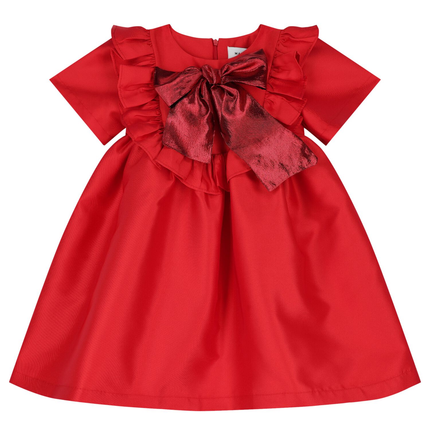 Girls Red Bow Satin Dress, 3, hi-res