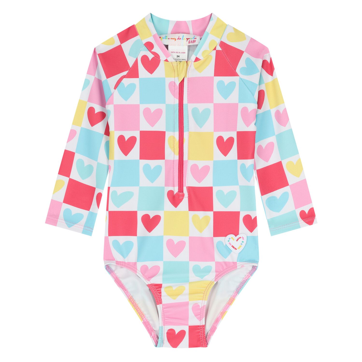 Younger Girls Multi-Coloured Heart Swimsuit, 1, hi-res