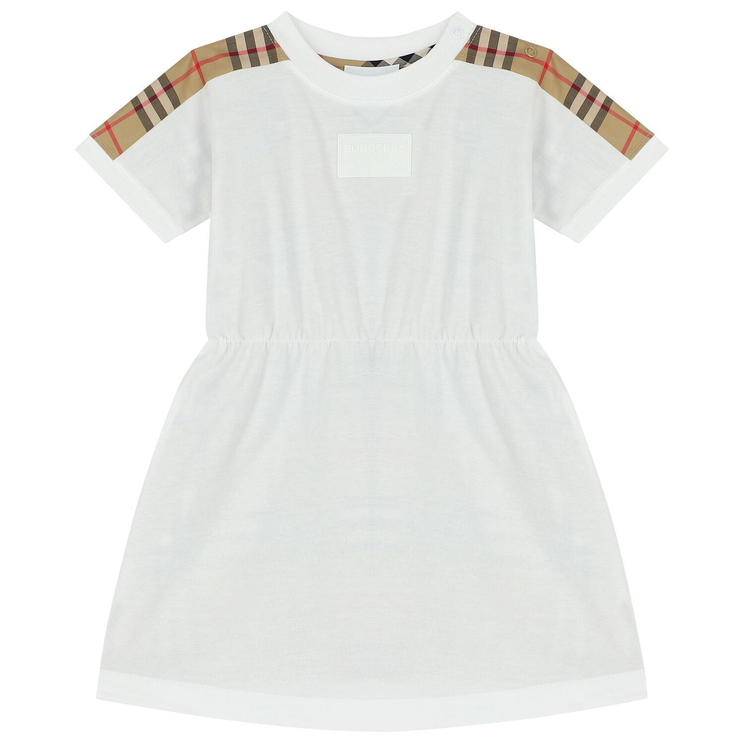 Baby Girls White & Beige Check Dress Set, 1, hi-res