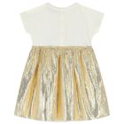 Younger Girls Ivory & Gold Logo Dress, 1, hi-res