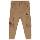 Younger Boys Beige Logo Trousers, 1, hi-res