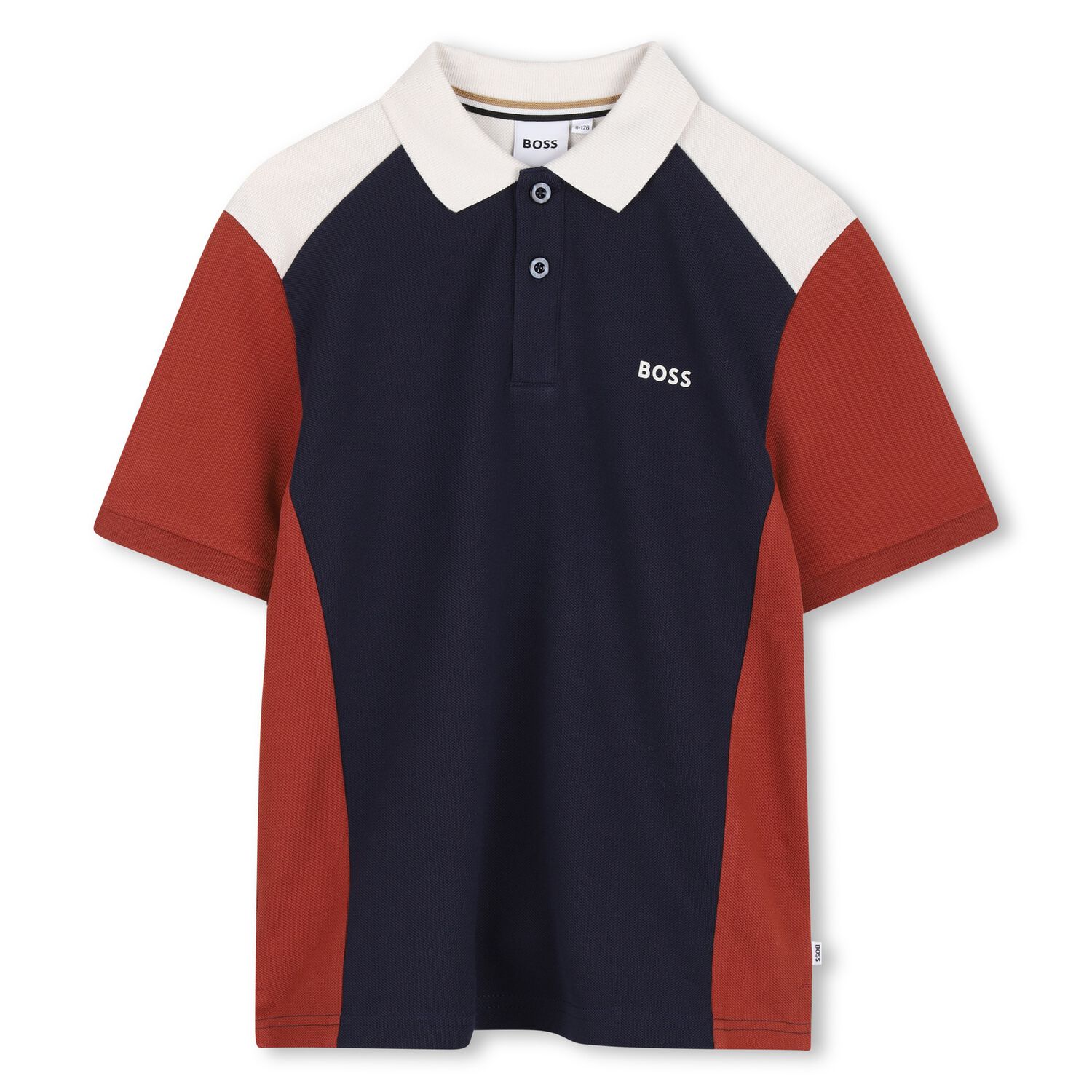 Boys Navy Blue, Orange & Ivory Logo Polo Shirt, 3, hi-res
