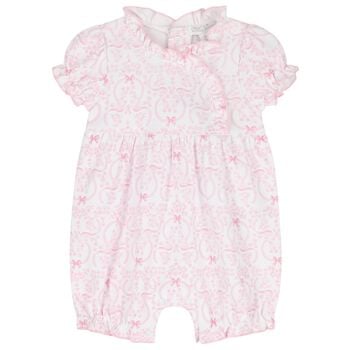  Baby Girls White & Pink Delicate Blooming Bow Romper