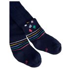 Girls Navy Blue Striped Tights, 1, hi-res