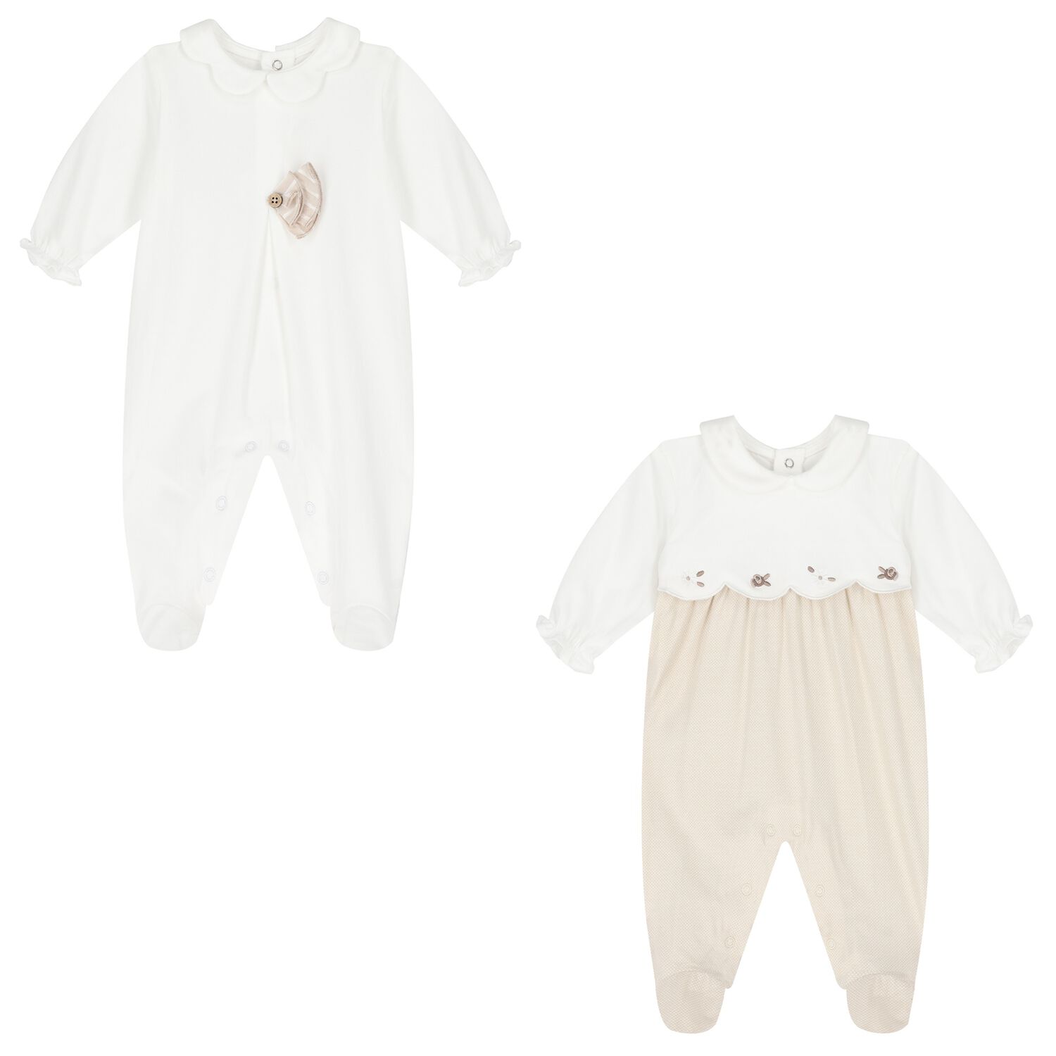 Baby Girls White & Beige Babygrows ( 2-Pack ), 3, hi-res