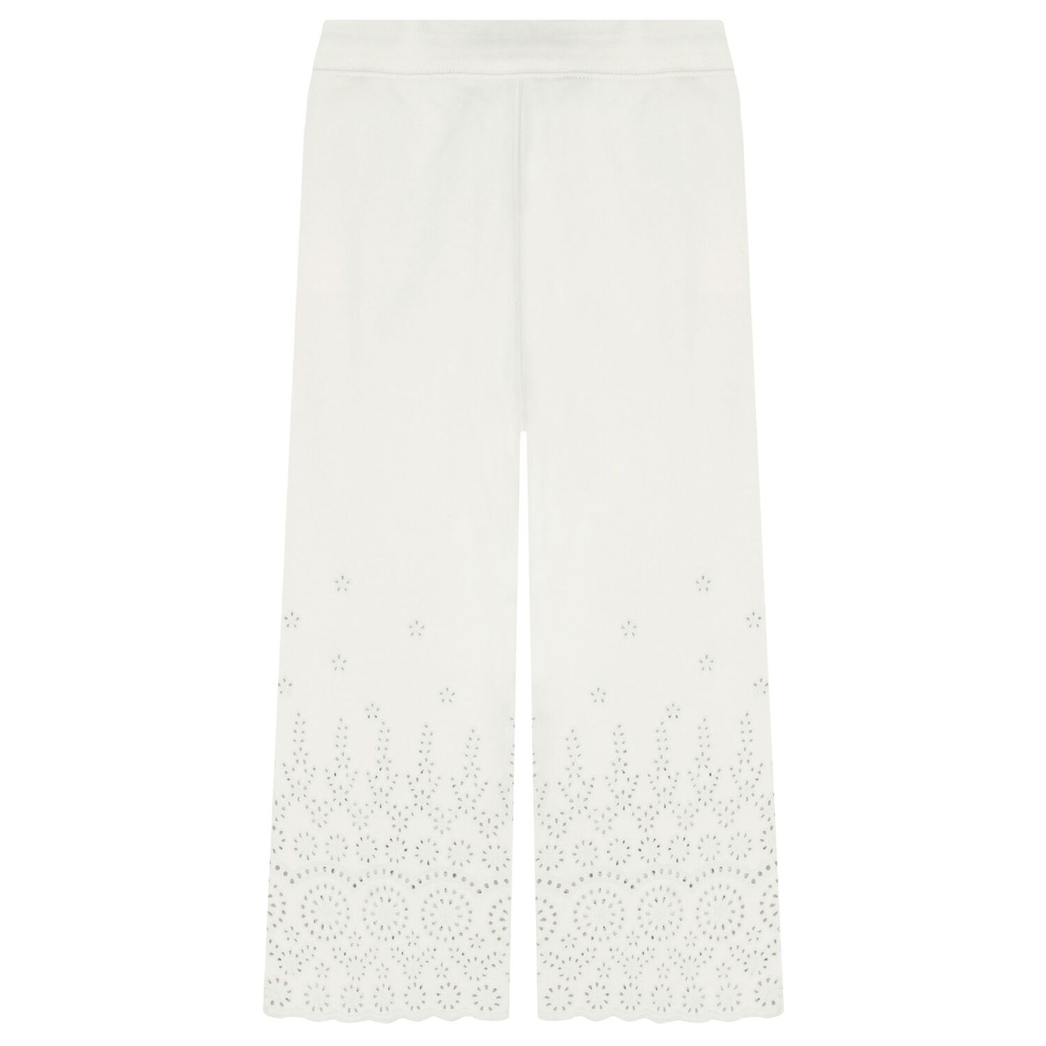Girls Ivory Logo Broderie Anglaise Trousers, 1, hi-res