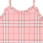 Girls Pink Check Ruffled Swimsuit, 1, hi-res