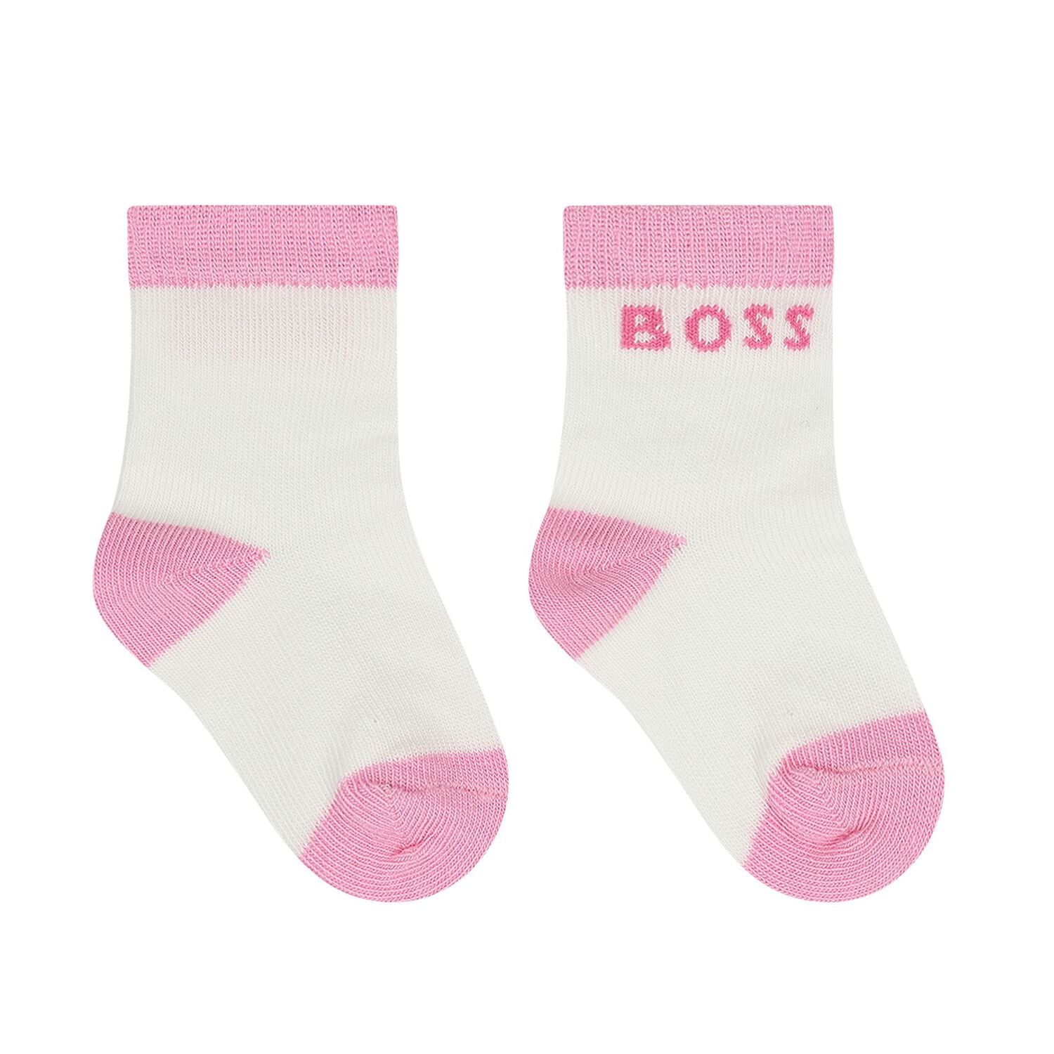 Baby Girls White & Pink Logo Socks ( 3-Pack ) , 1, hi-res