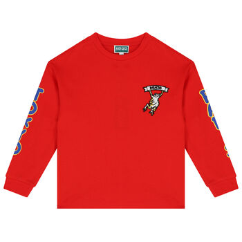 Boys Red Logo & Frog Long Sleeve Top