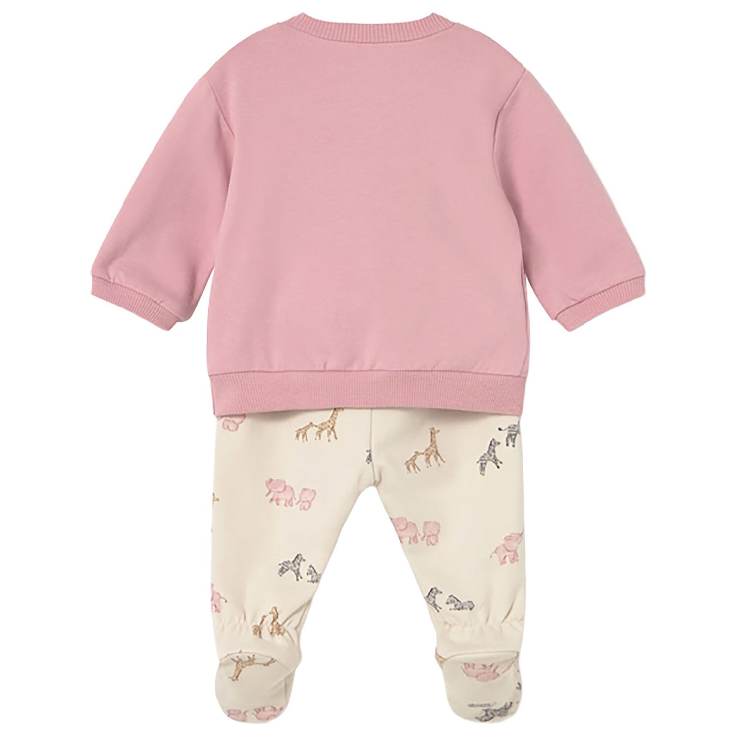 Baby Girls Pink & Beige Safari Animal 2 Piece Babygrow, 1, hi-res