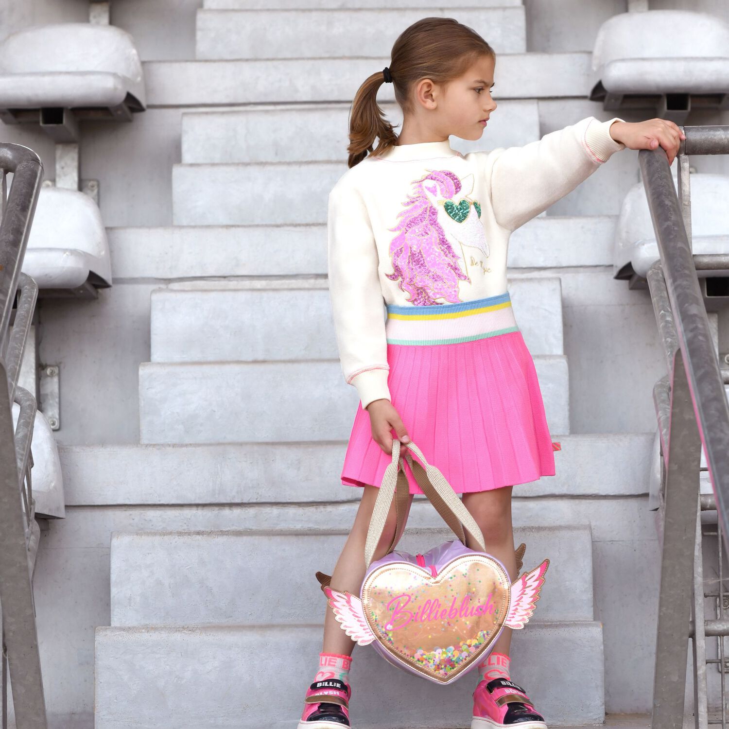 سويتشيرت بنات يونيكورن بالترتر باللون العاجي, 1, hi-res