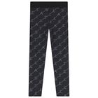 Girls Black Logo Leggings, 1, hi-res