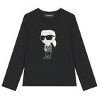 Girls Black Ikonik Karl Long Sleeve Top, 1, hi-res