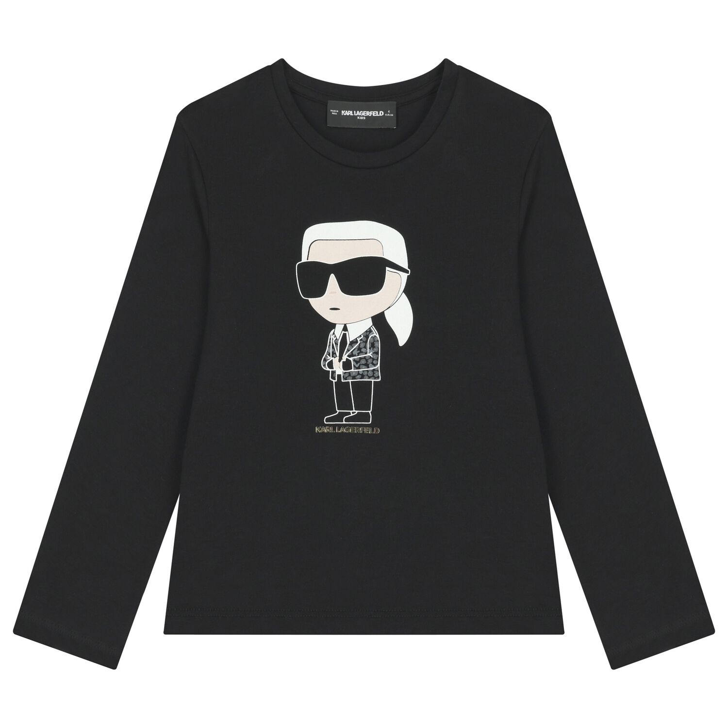 Girls Black Ikonik Karl Long Sleeve Top, 1, hi-res