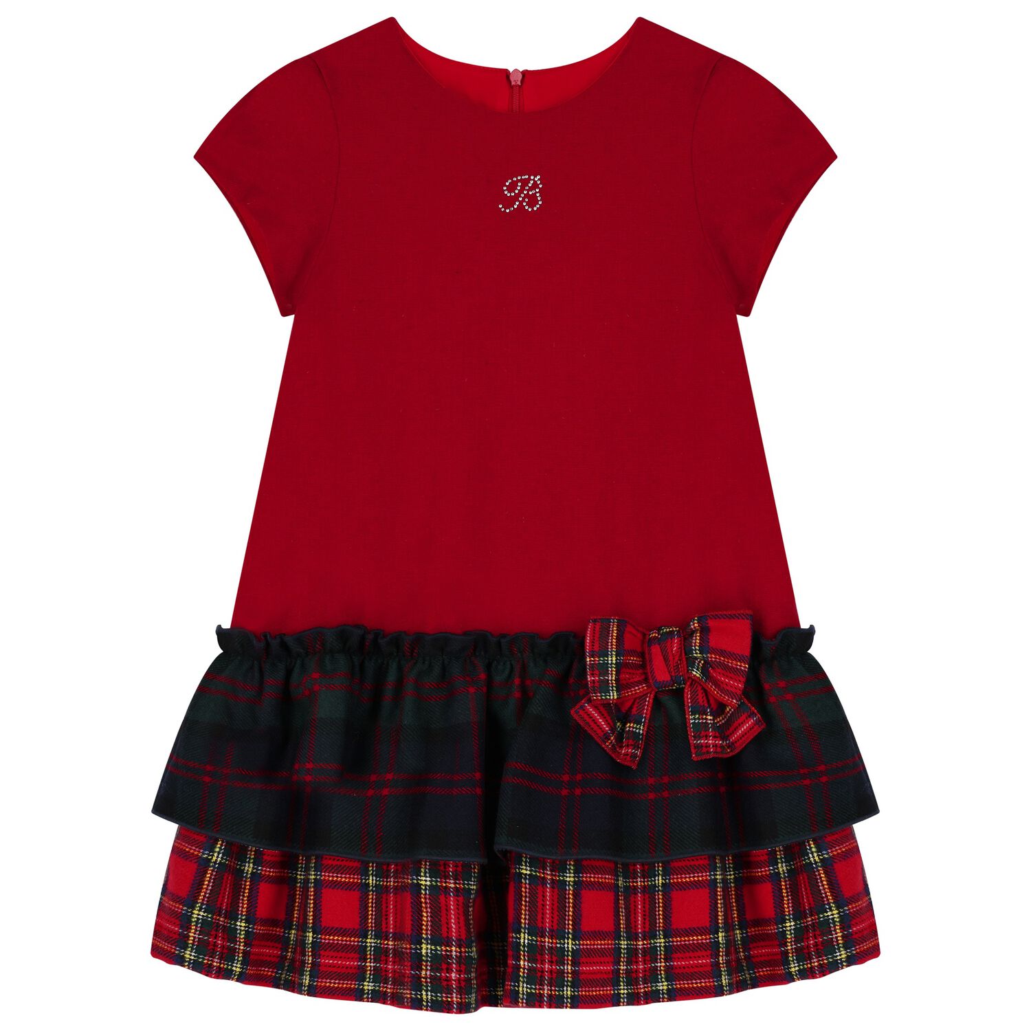 Girls Red Tartan Logo Bow Dress, 1, hi-res image number null