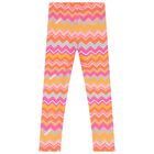 Girls Pink & Orange Zig Zag Leggings, 2, hi-res