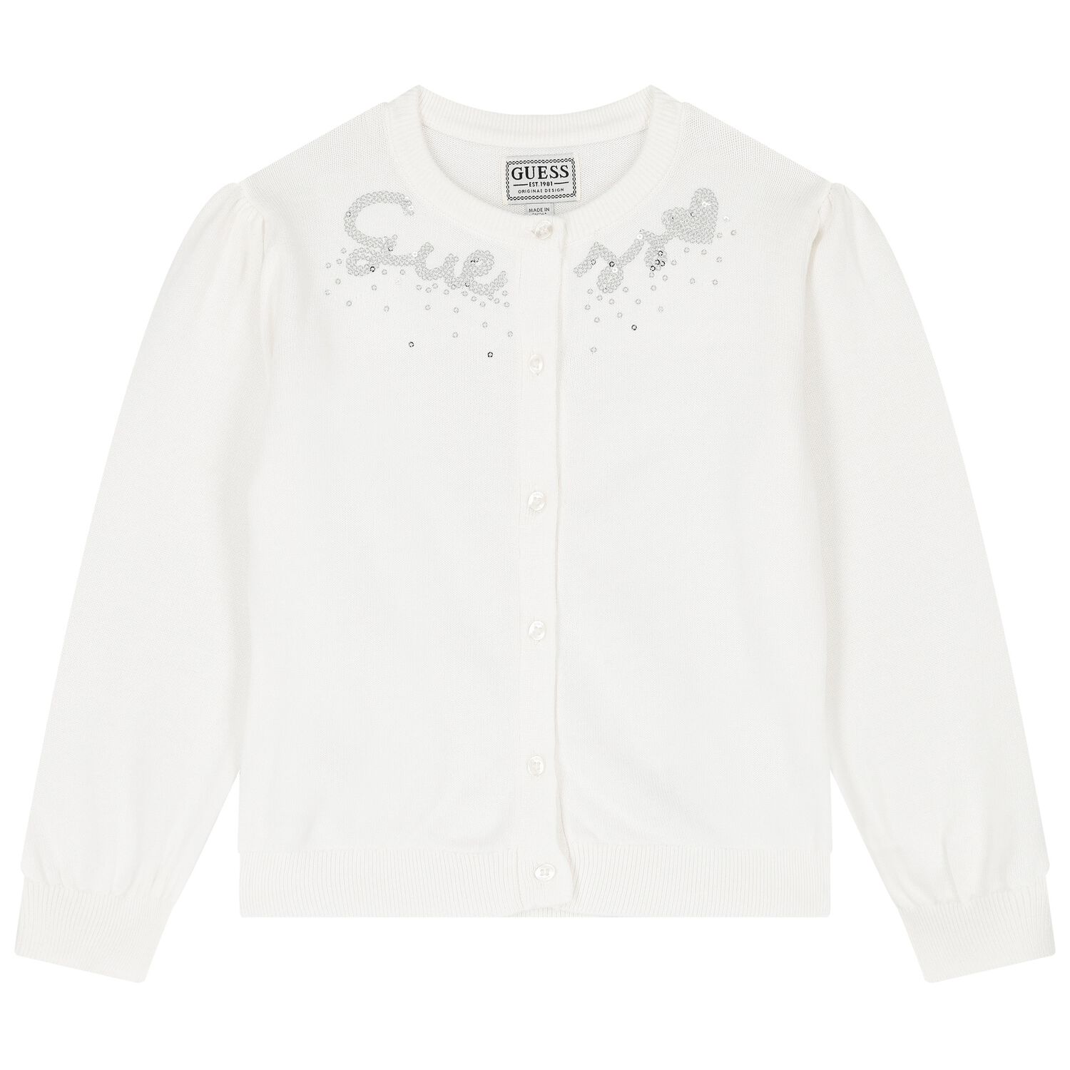Girls White Cotton Sequin Cardigan, 1, hi-res image number null