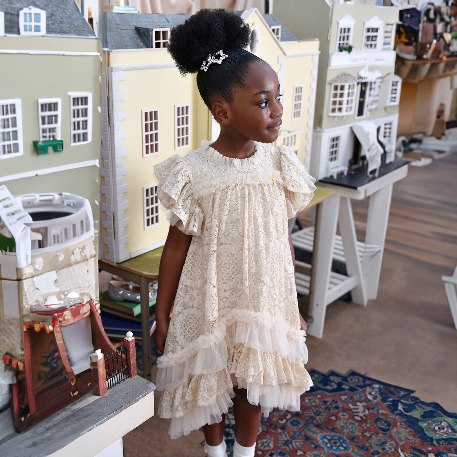 Girls Beige Lace Sequin Christina Dress, 1, hi-res