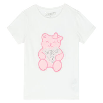 Girls White Teddy Logo T-Shirt
