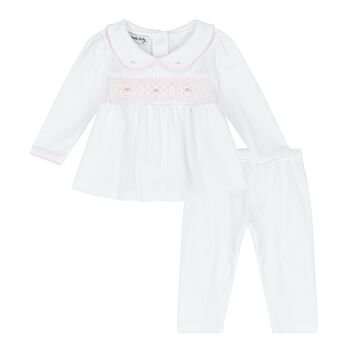 Baby Girls White and Pink Smocked Set
