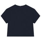 Girls Navy Blue Rhinestone Logo T-Shirt, 1, hi-res