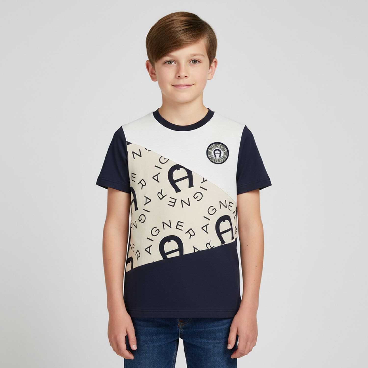 Boys Navy Blue & White Logo T-Shirt, 1, hi-res