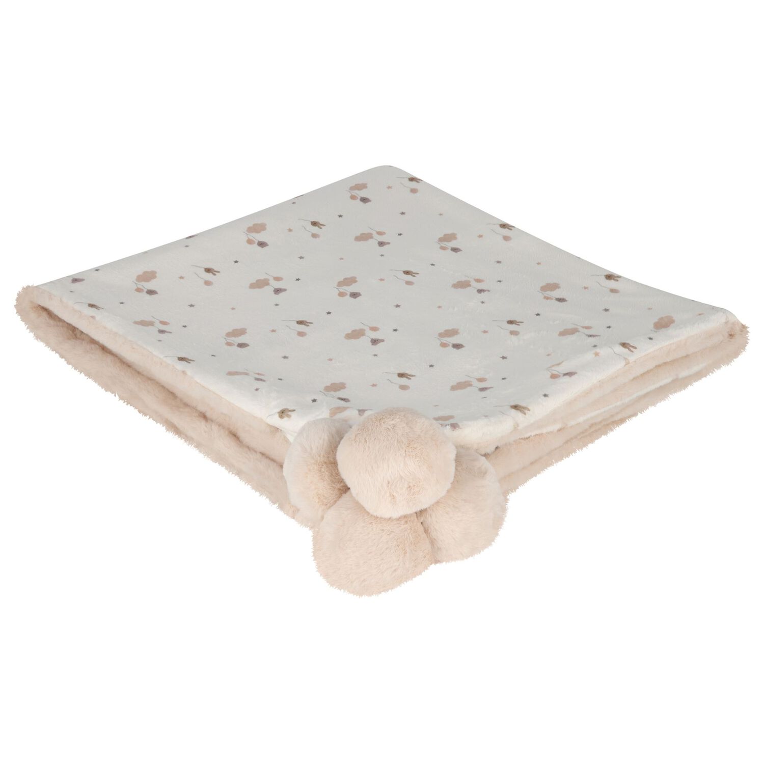 Beige & Ivory Pom Pom Baby Blanket, 1, hi-res