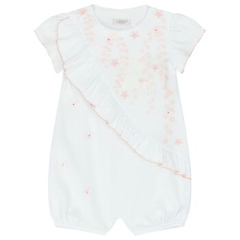 رومبير بنات بطبعة الزهور باللون الأبيض