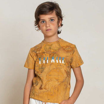 Boys Beige Geo Map T-Shirt