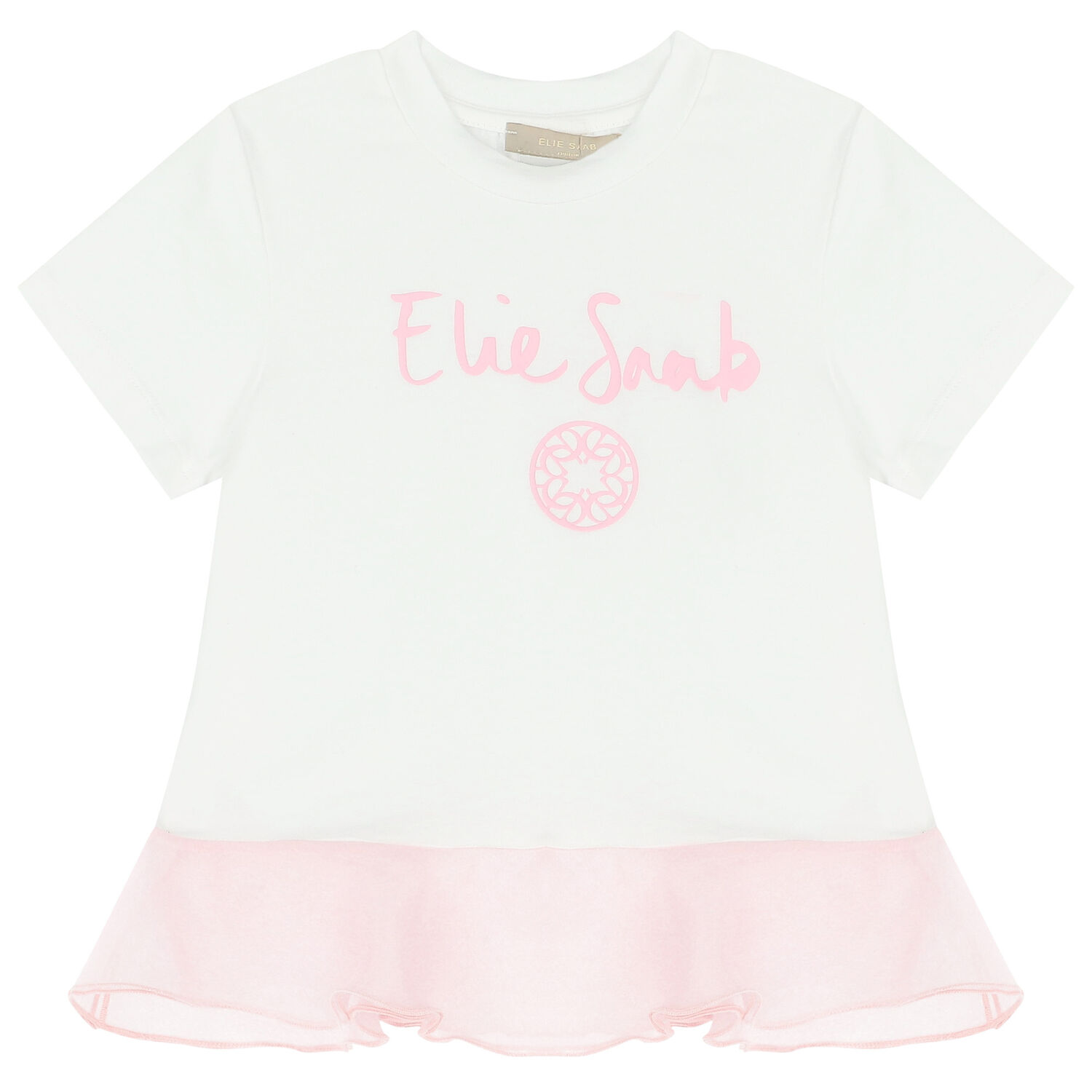 تيشيرت بالشعار باللون الأبيض والوردي للبنات, 1, hi-res