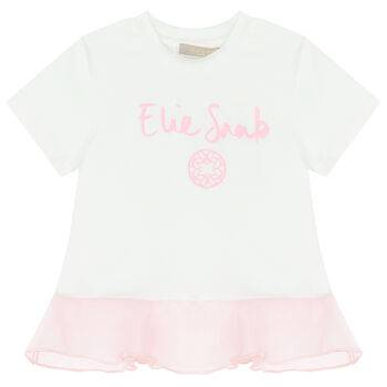 Girls White & Pink Logo T-Shirt