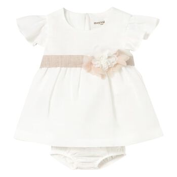 Baby Girls Ivory & Beige Flower Dress Set