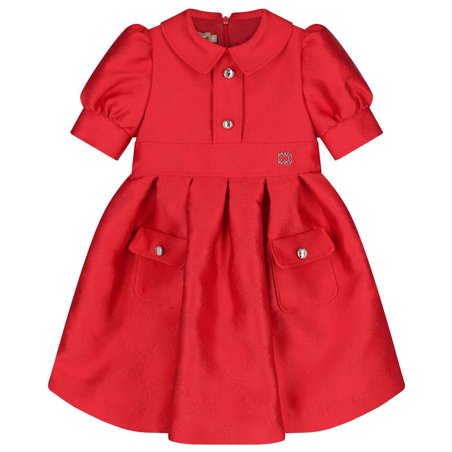 Bany Girls Red Satin Jacquard Logo Dress, 1, hi-res