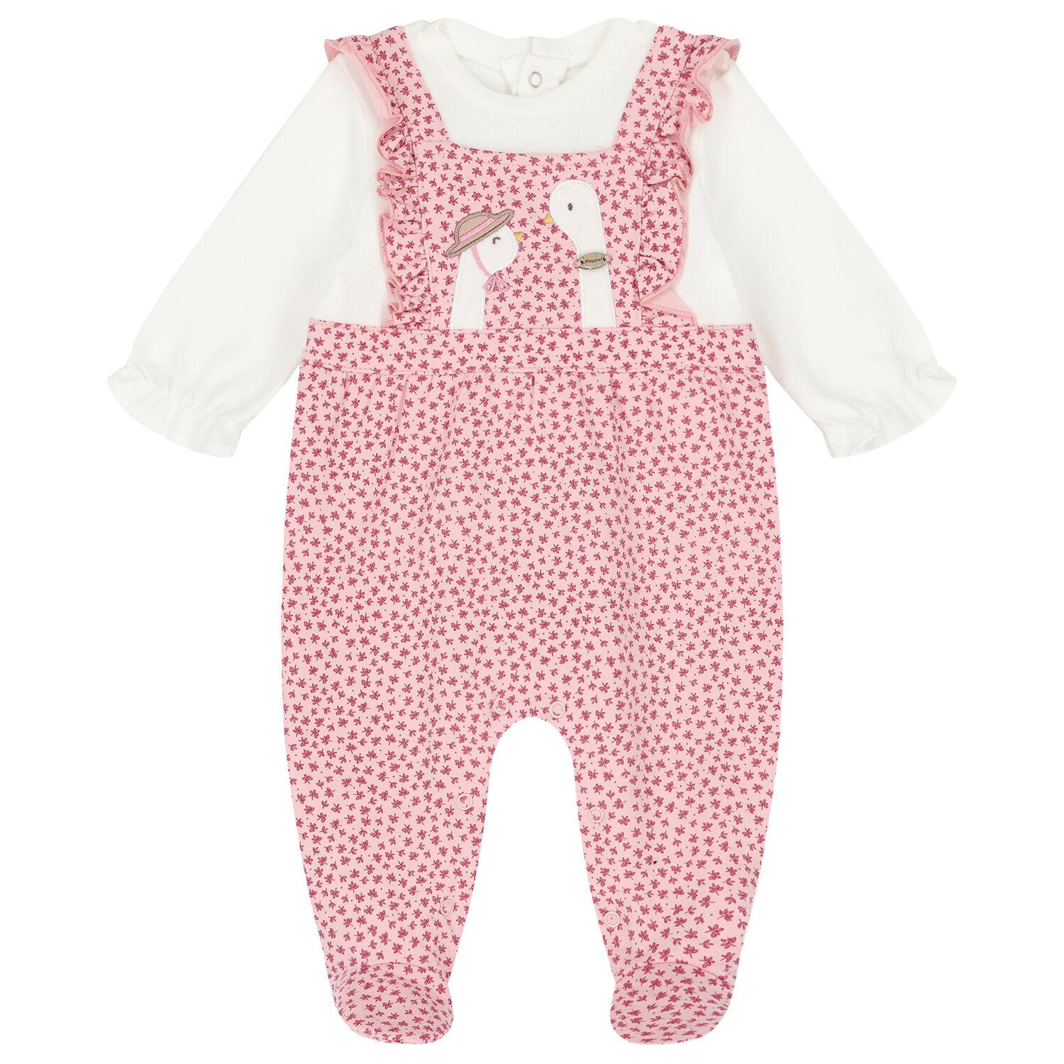 Baby Girls White & Pink Logo Babygrow, 1, hi-res