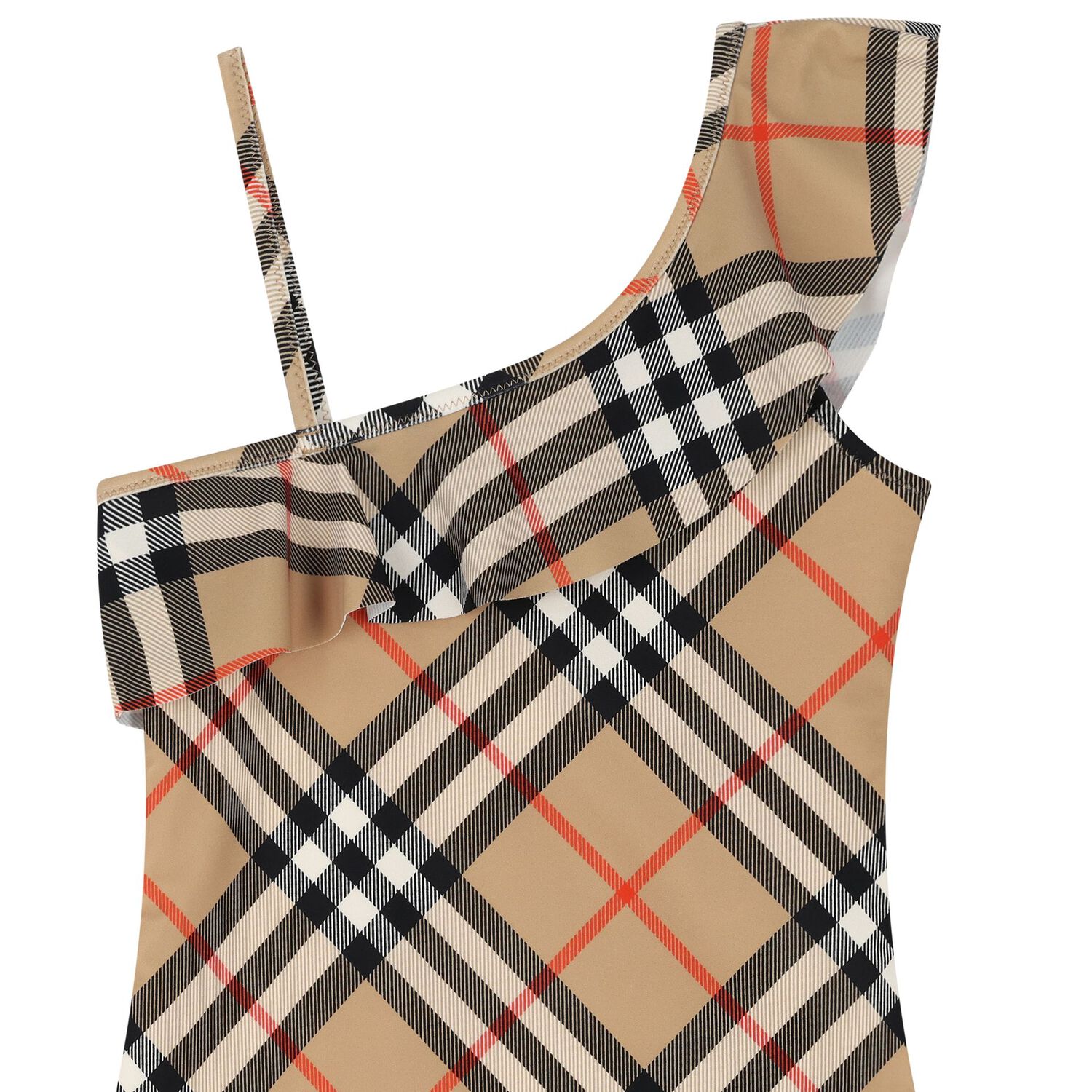 Girls Beige Check Swimsuit, 1, hi-res image number null