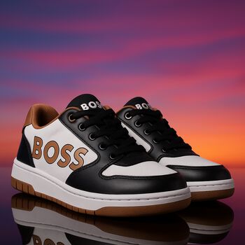 Boys Black & White Logo Trainers