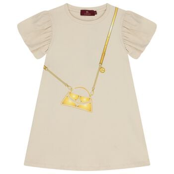 Girls Beige Bag Logo Dress