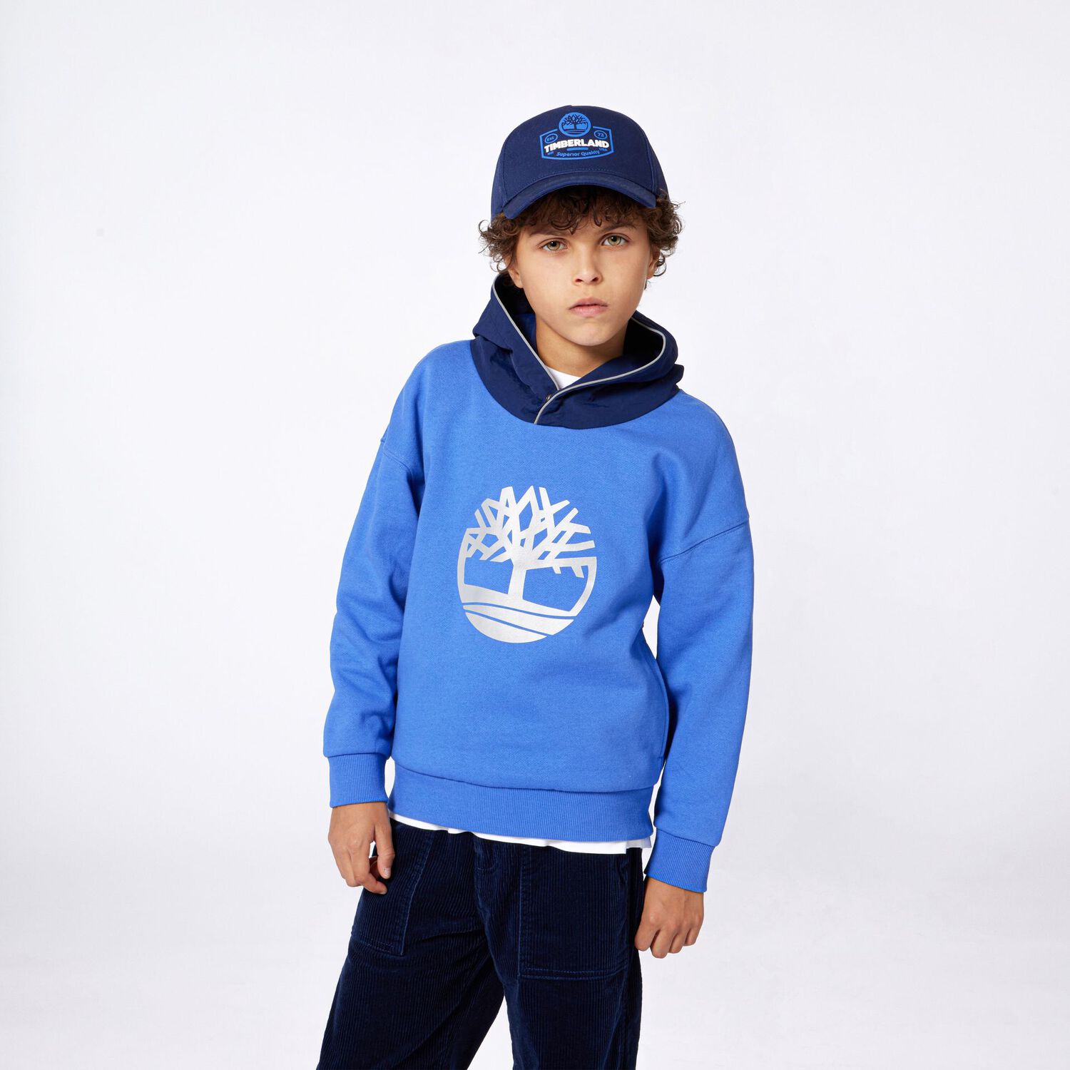 Boys Blue Logo Hooded Top, 1, hi-res