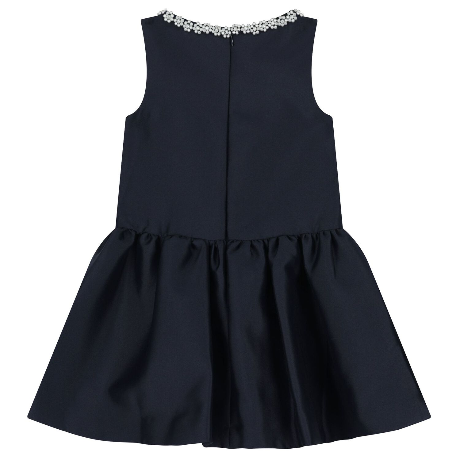 Girls Navy Blue Pearl Satin Dress, 1, hi-res