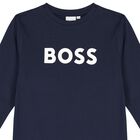 Boys Navy Blue Logo Long Sleeve Top, 3, hi-res