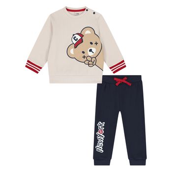 Younger Boys Beige & Navy Blue Tracksuit