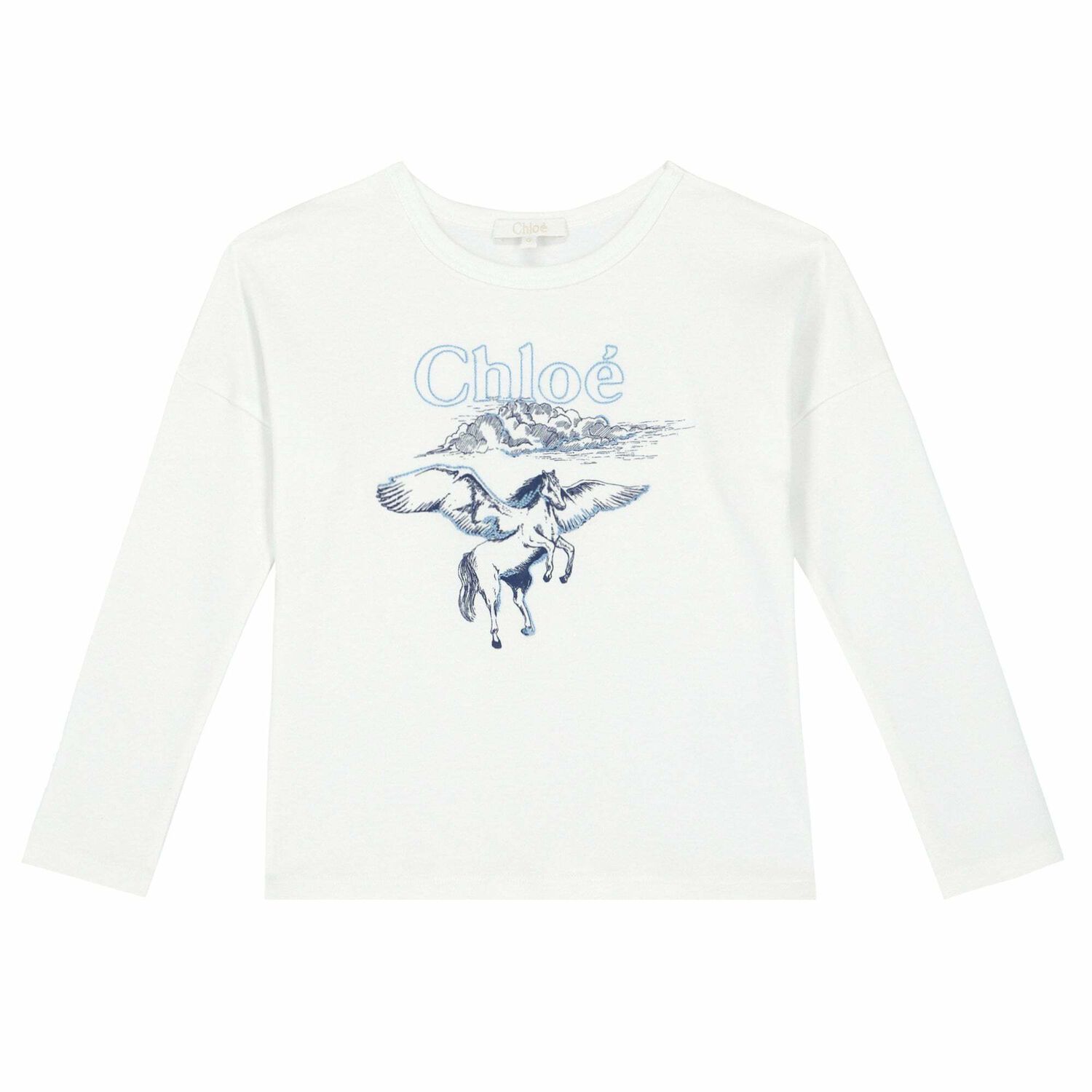 Girls White Long Sleeve Logo Top, 1, hi-res