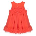 Younger Girls Coral Ruffled Tulle Dress, 1, hi-res