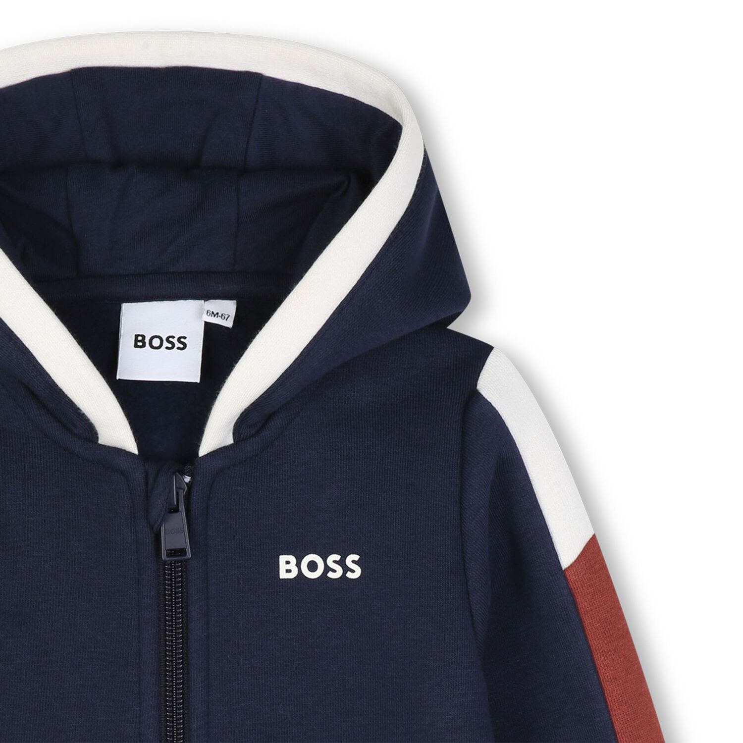 Younger Boys Navy Blue Hooded Zip Up Top, 3, hi-res