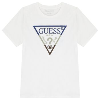 Guess Boys White Logo T-Shirt, 3 Boys White Logo T-Shirt