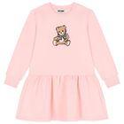 Girls Pink Teddy Bear Logo Dress, 2, hi-res