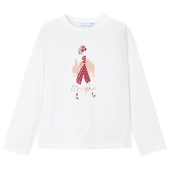 Mayoral Girls White Long Sleeve Top, 2 Girls White Long Sleeve Top
