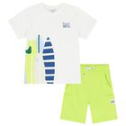 Boys White & Green Surf Board Shorts Set, 3, hi-res