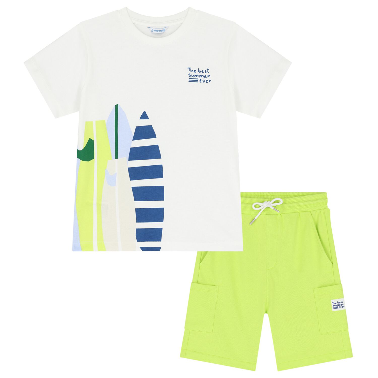 Boys White & Green Surf Board Shorts Set, 3, hi-res